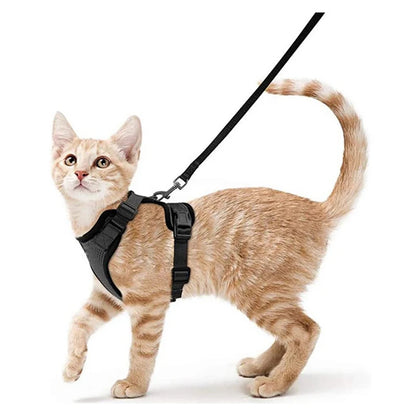 Katzengeschirr und Leine zum Spazierengehen, ausbruchsicheres, weiches, verstellbares Geschirr für Katzen, einfache Kontrolle