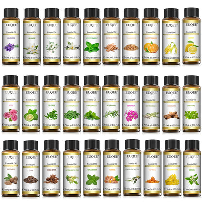 EUQEE 10ml Reines Natürliches Ätherisches Öl Lavendel Jasmin Eukalyptus Vanille Sandelholz Süße Orange Zitrone Oregano Neroli Duft