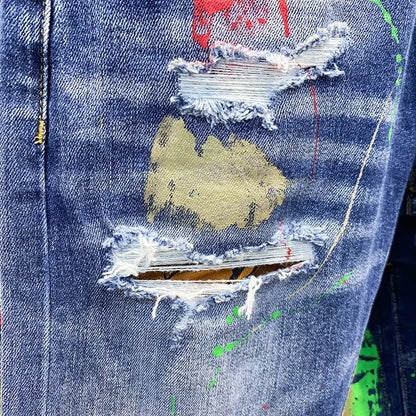Luxury Brand 2025 Printing Graffiti Jeans Men's Fashion Ripped Spray Paint Pants Ruffian Handsome Punk Streetwears Pants Man