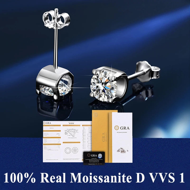 VVS1 Moissanite Studs | D Color 925 Silver GRA