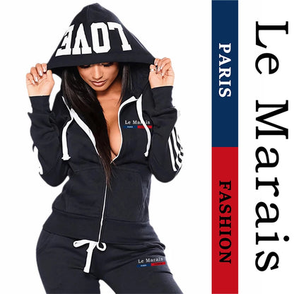 Women's Tracksuit Set Hoodie&sweatpants All Season Daily Casual Sports Jogger Outfits Ladies Urban Fashion Zipper Sexy Tracksuit