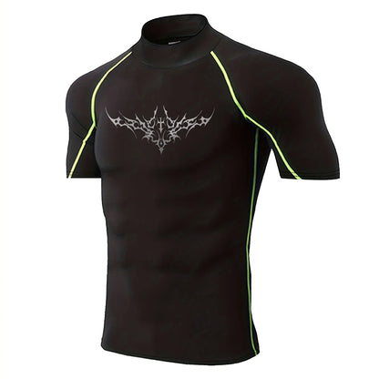 Herren Gothic-Print schnelltrocknendes Langarm-Fitness-Workout-Stretch-Enges Top Stehkragen atmungsaktives Trainings-T-Shirt S-3XL