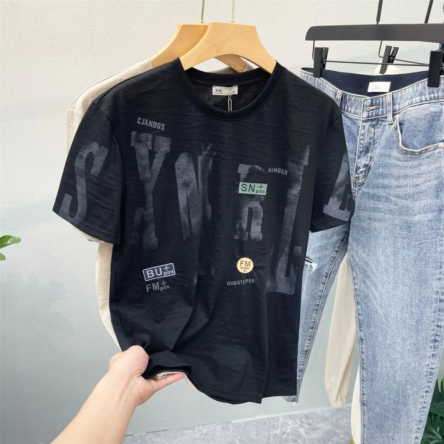 Herren Baumwoll-T-Shirt mit kurzem Arm und neuem Print