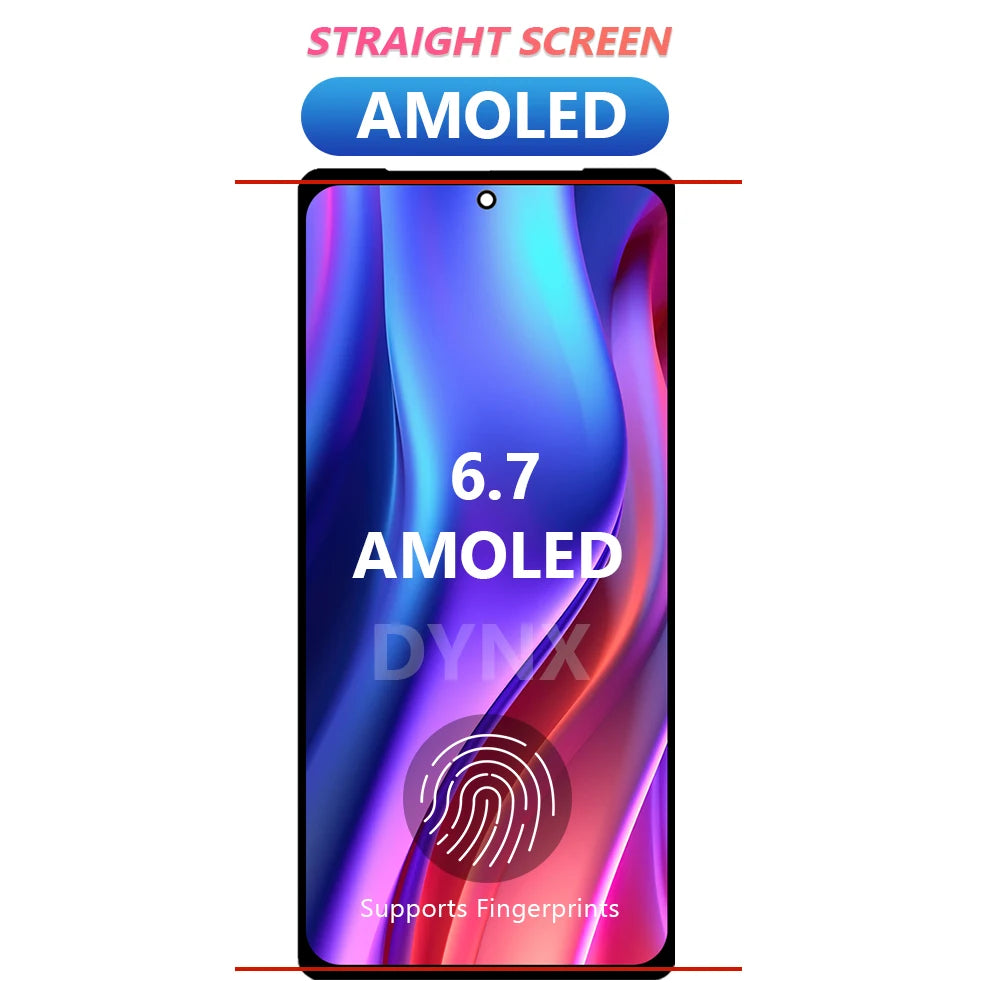 Smartphone with AMOLED display and fingerprint sensor on a white background