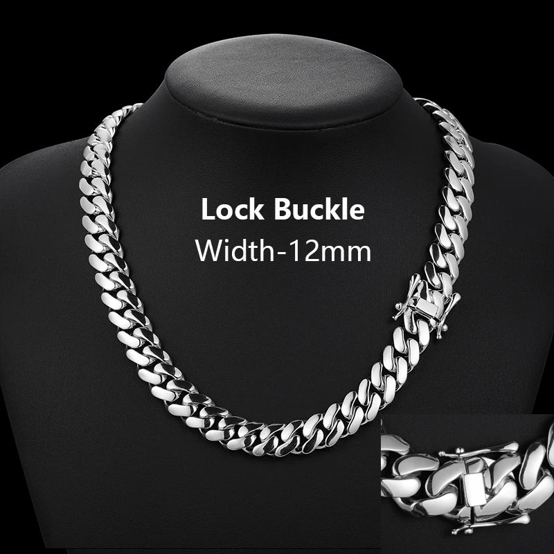 Solid Heavy S925 Sterling Silver Miami Cuban Link Chain for Men 18K Gold 6mm-22mm Jewelry Choker Necklaces