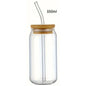 Clear glass jar with wooden lid and straw, 550ml capacity, on a white background