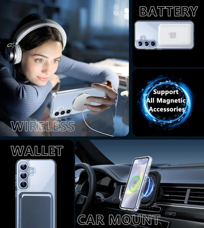Starke magnetische MagSafe Wireless Ladehülle für Samsung Galaxy S24 S23 S22 S21 FE Ultra Plus Hybrid Hartschale transparent weich