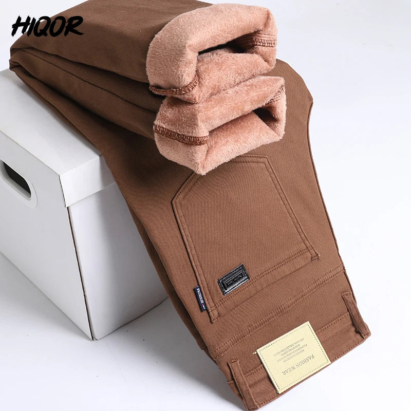 Autumn Winter Warm Men's Fleece Thickened Elastic Pants Business Straight Casual Cotton Pants High End Brand Man Plush Trousers