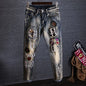Hochwertige Herren Distressed Boyfriend Vintage Washed Jeans Hose für Herren Herbst Winter Mode Patchwork Löcher Bestickte Jeans