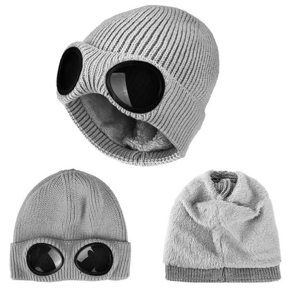 Mode Hut mit Brille Damen Winter Solid Casual Beanie Strick Koreanisch Gestrickt Orange Schwarz Kopfwärmer Mütze