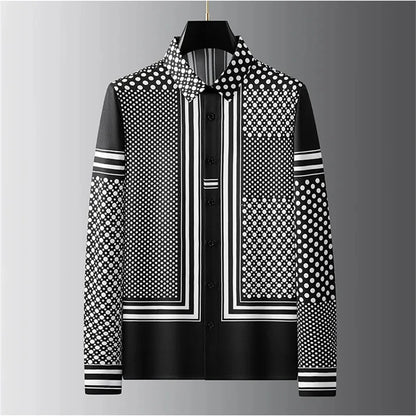 Luxury Printed Shirt Men's Long Sleeve Slim Casual Shirt High Quality Fashionable Popular Extra Large Size No-Iron Men's XS-6XL