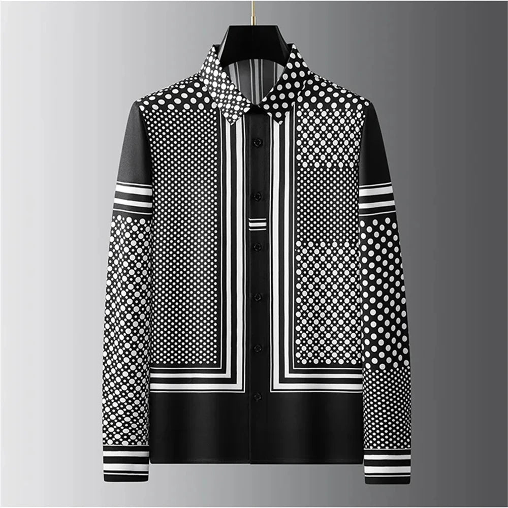 Luxury Printed Shirt Men's Long Sleeve Slim Casual Shirt High Quality Fashionable Popular Extra Large Size No-Iron Men's XS-6XL