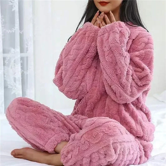 Soft Coral Velvet Women's Pajama Set Cozy Loungewear