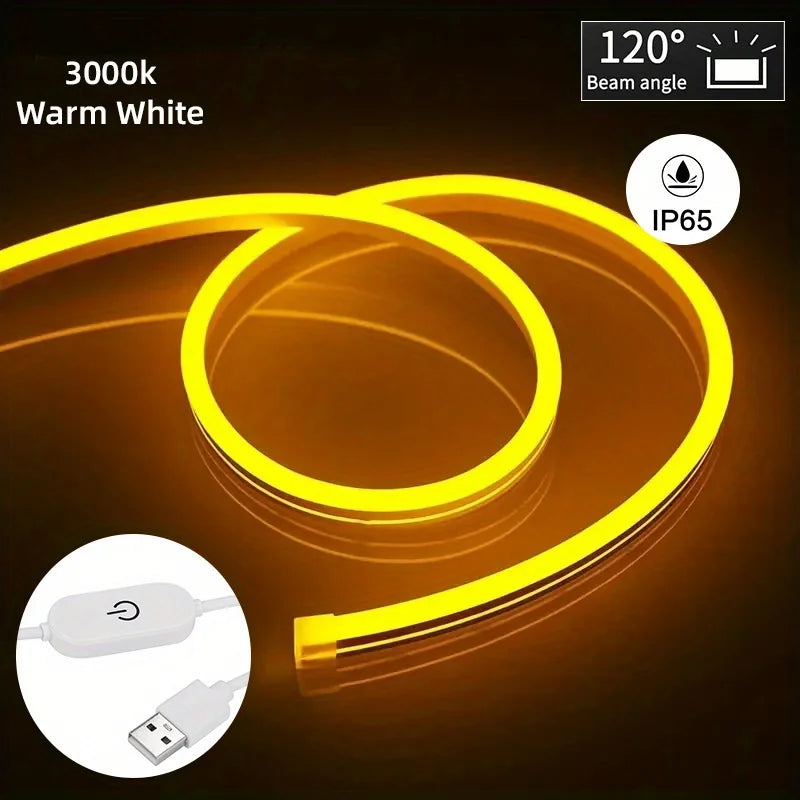 LED Strip Neon Light USB DC 5V Dimmable Touch Sensor Switch Flexible Silicone Neon Sign Tape Waterproof For Outdoor Home Decor