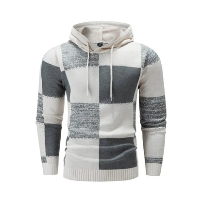 Men's Hooded Printed Knit Pullover Sweater