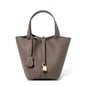 Genuine Leather Shoulder Bucket Bag Women Litchi Pattern Mini Basket Tote Soft Handbag Mommy Bride Wedding Bags with Lock