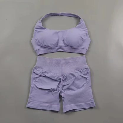 2Pcs Impacts Gym Set Tank Tops High Waist Scrunch Seamless Shorts Gym Suit Fitness Clothes Activewear Workout