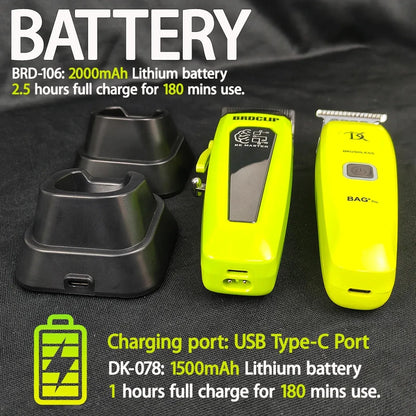 Hair trimmer with battery and charging port on a dark background