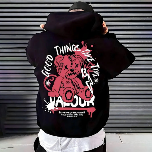 2025 New Men's Autumn Fashion Bear Printed Soft and Comfortable Hoodie Outdoor Urban High Street Clothing - Teglex -