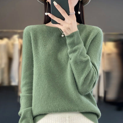 Cashmere sweater women's sweater in autumn and winter 100% merino wool fashion O-neck autumn warm pullover top