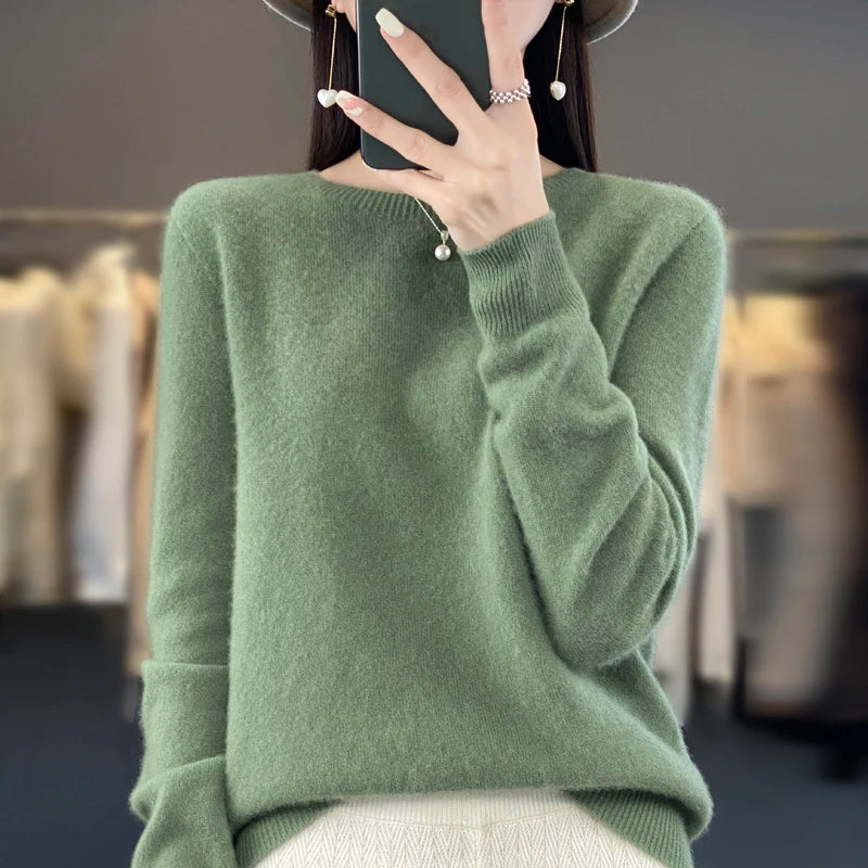 Cashmere sweater women's sweater in autumn and winter 100% merino wool fashion O-neck autumn warm pullover top