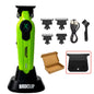 Green hair trimmer set with attachments and BRDCLIP branding on a white background