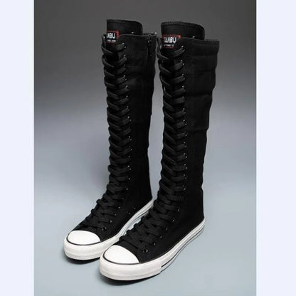 Casual Canvas Shoes Women's Flat Heel Dance Streetwear Zipper High Top Anti-slip Rubber Sole Pure Color Fashionable Adult Foo...