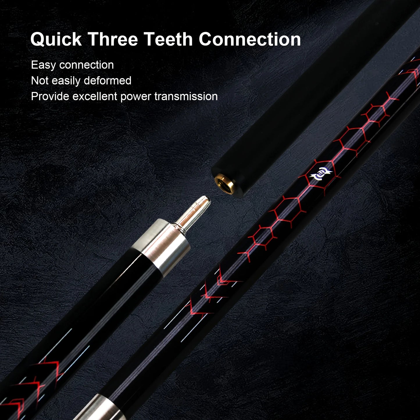 Premium carbon fiber pool cue for snooker and American 9-ball game, with a red monster design, smooth grip, 13mm tip and 148cm