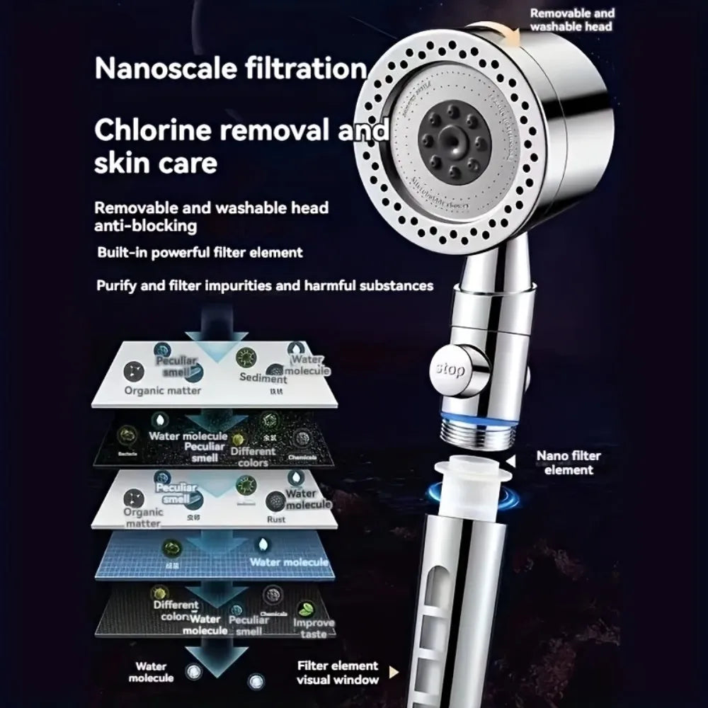 5 Modes Spray Water Saving Shower Head ABS Handheld Spa Showerheads Large Flow Portable Bathroom Filter Shower Faucet Nozzle Set