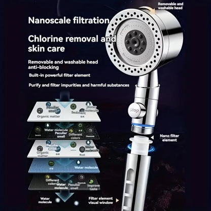 5 Modes Spray Water Saving Shower Head ABS Handheld Spa Showerheads Large Flow Portable Bathroom Filter Shower Faucet Nozzle Set