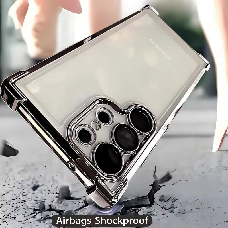 Phone case with airbags-shockproof feature on a cracked surface
