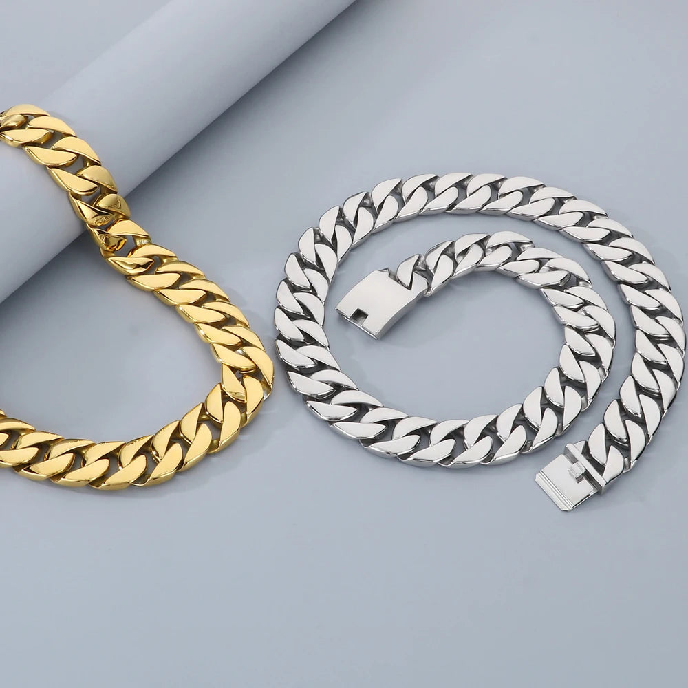 Men's 72CM Long 24MM Wide Curb Cuban Link Chain Necklaces Heavy Stainless Steel On Neck Chains for Man Party Jewelry Gifts Male
