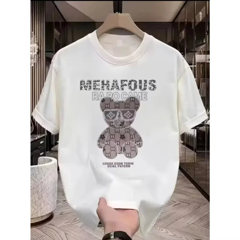 2025 Fashion Summer New Hot Trendy Brand Heavy Cotton T-shirt Unisex Summer Printing Casual Round Neck High-end Top Handsome