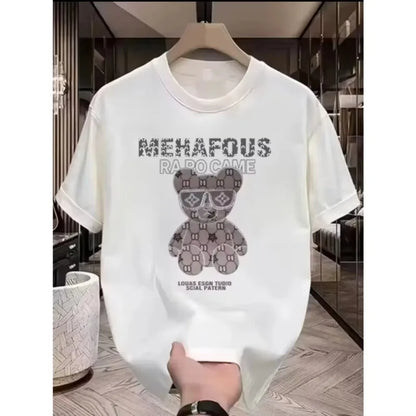 2025 Fashion Summer New Hot Trendy Brand Heavy Cotton T-shirt Unisex Summer Printing Casual Round Neck High-end Top Handsome