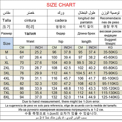 Size chart for clothing with measurements in centimeters and inches, and weight recommendations.