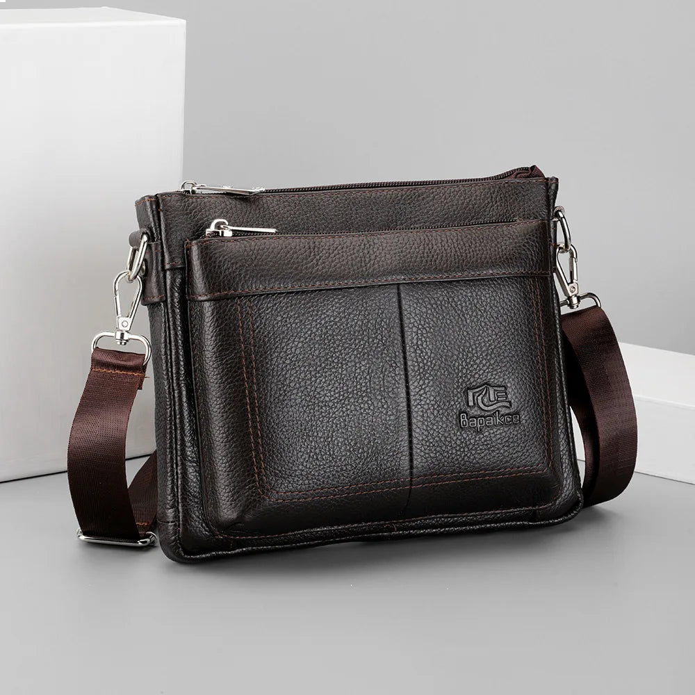 Men's Genuine Leather Crossbody Bag Large Capacity Cowhide Commuter Shoulder Bag Casual Messenger Bag for Work