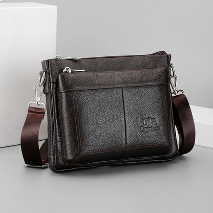 Men's Genuine Leather Crossbody Bag Large Capacity Cowhide Commuter Shoulder Bag Casual Messenger Bag for Work