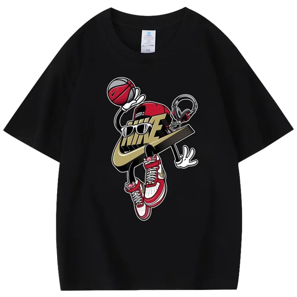 2025 Spring and Summer New Round  Solid Color Brand Short Sleeve T-shirt Light Luxury with Simple Casual Shirt Ins Tide