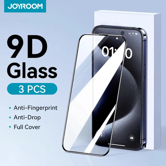 Joyroom 1/2/3 Stück HD Glas Displayschutzfolie für iPhone 16 15 14 13 12 11 Pro Max Vollbild Gehärteter Glas Displayschutz für iPhone