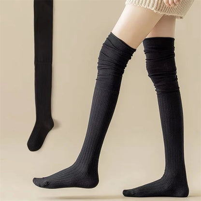Knee High Socks for Women | Thin Long Stacked Socks Solid Colour Patchwork High Elasticity Stockings (1/3/5 Pairs)