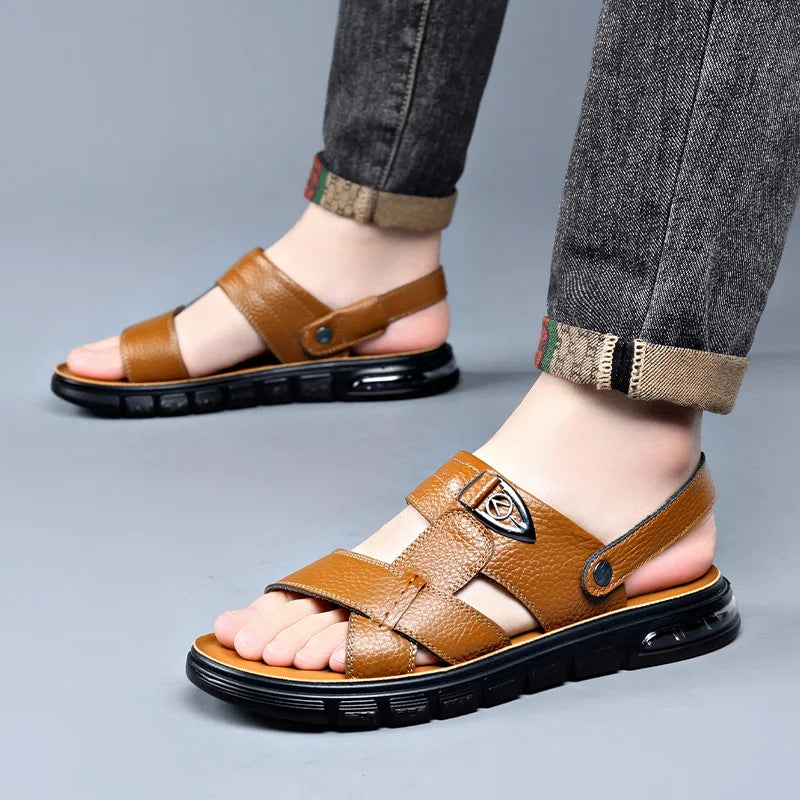 Große Größe 49 Sommer Spaltleder Strandsandalen Herrenschuhe Große Größe 49 50 Ledersandalen für Herren Weiche Outdoor-Wanderschuhe für Männer