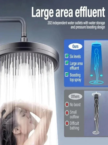 New 230mm Big Panel Showerhead 6 Mode Supercharge Rainfall Shower Head High Pressure Top Rain Shower Faucet Bathroom Accessories