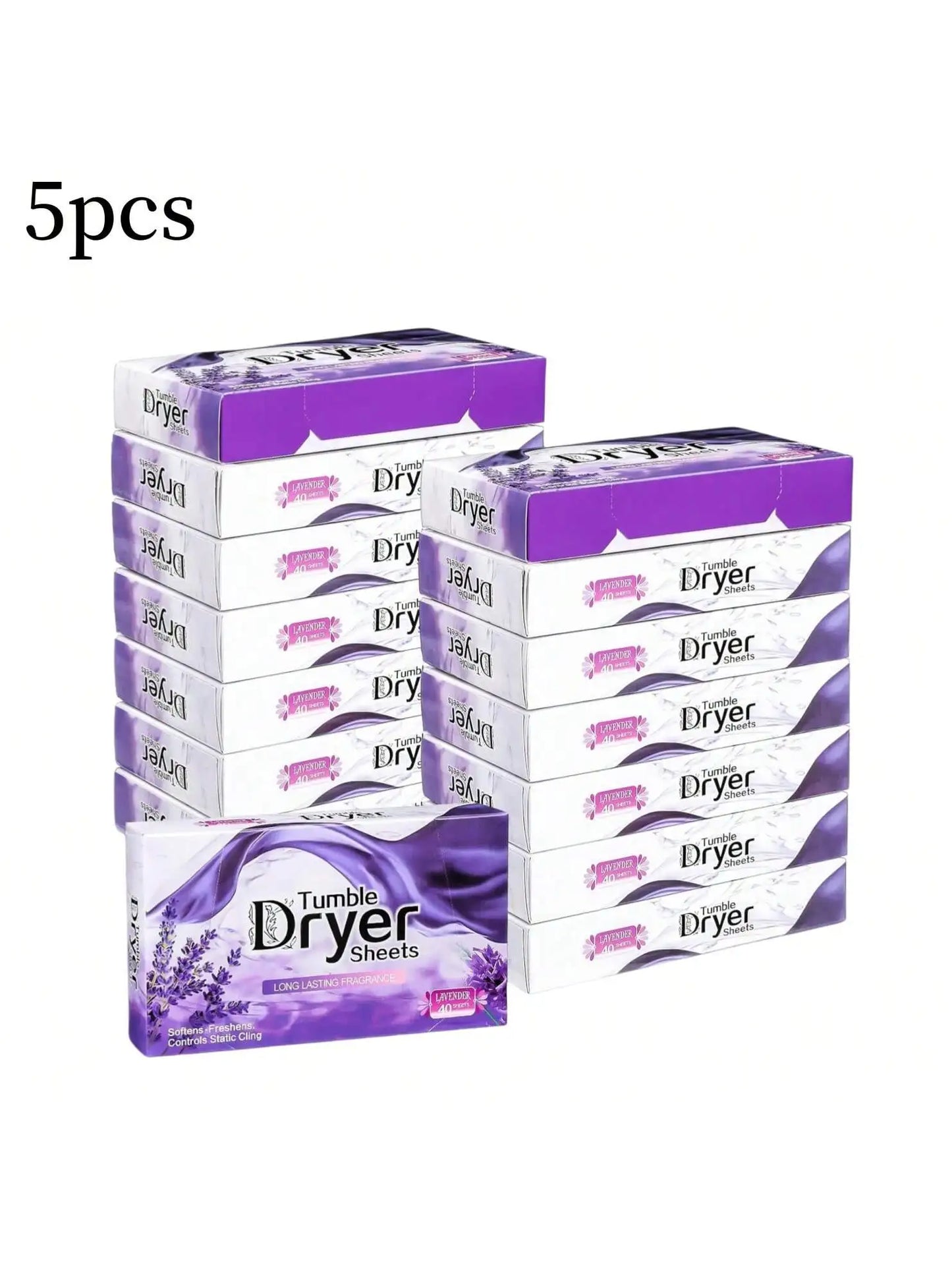 Multiple boxes of dryer sheets with a visible brand logo on a white background