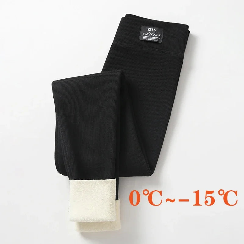 Winter Leggings Thick Thermal Pants High-waisted Leggings Women's Threaded Leggings Comfortable Stretch Leggings Black Thin