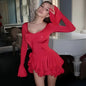 Absobe Women's A-Line Bodycon Mini Dress Ruffle Hem V-Neck Asymmetrical Buttons Long Sleeve Short Dress Party Streetwear Outfits