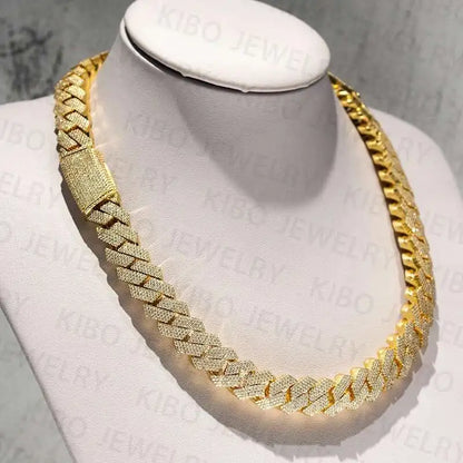 Popular Iced out Rapper Hiphop Chian 14mm 18k Gold Plated 925 Silver Moissanite Cuban link Men Chain