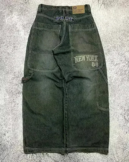 American Fashion Hip Hop Joker Oversized Jeans Women Street Y2K New Clearance Spot Hot Mopping Wide-leg Pants Unisex Loose Jeans