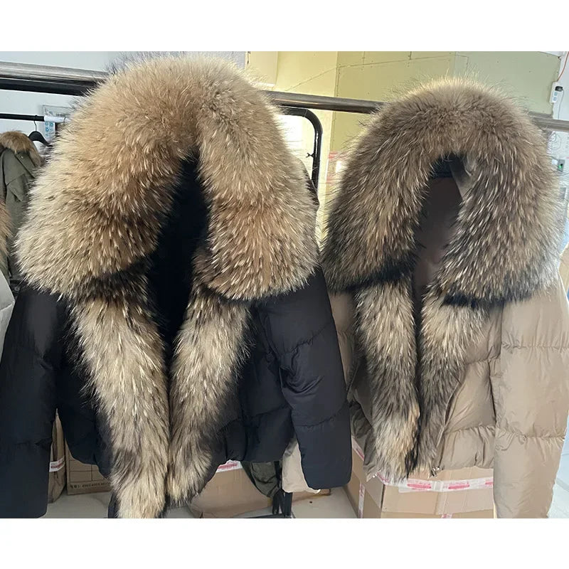 2025 MAOMAOKONG White Duck Down Jacket Winter Women Warm Loose Coat Natural Real Fox Fur Collar Thick Luxury Outerwear parkas