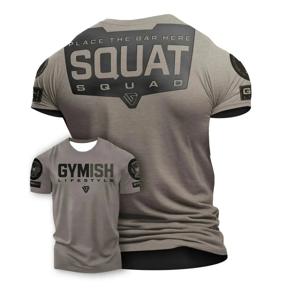 Hot selling summer men's gym training letter printed polyester micro elastic breathable round neck T-shirt outdoor sports top