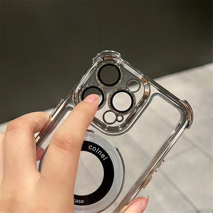 Clear phone case with camera lens protection held by a hand